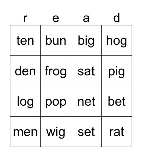Rhyming Bingo Card