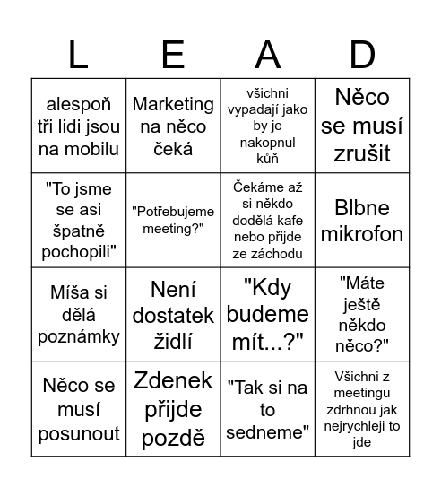 Leads meeting Bingo Card