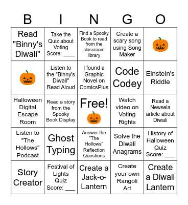 October Choice Board Bingo Card