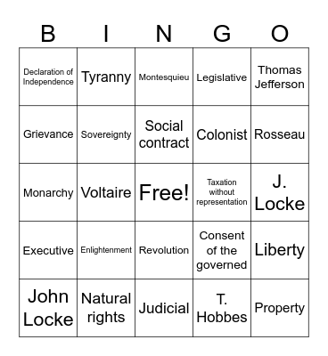 Enlightenment Bingo Card