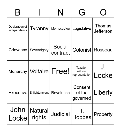 Enlightenment Bingo Card