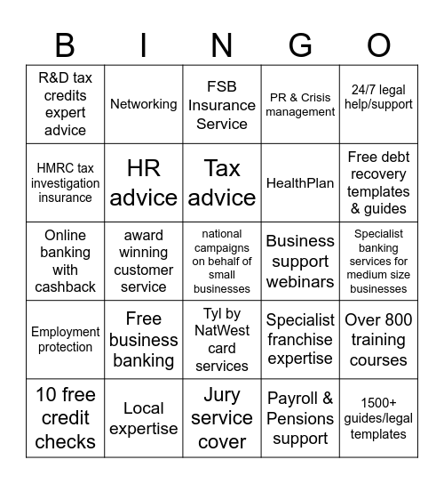 FSB Benefits Bingo Card