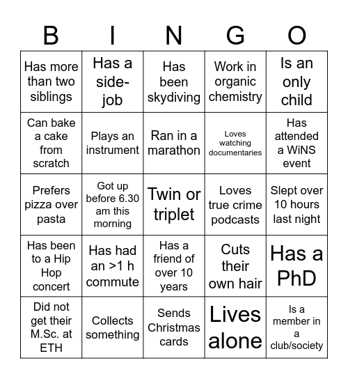 WiNS Mentoring Bingo Card