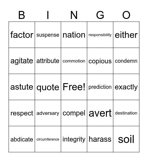 Weeks 1-2 Review Bingo Card