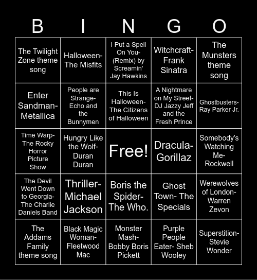 Music BINGO Card