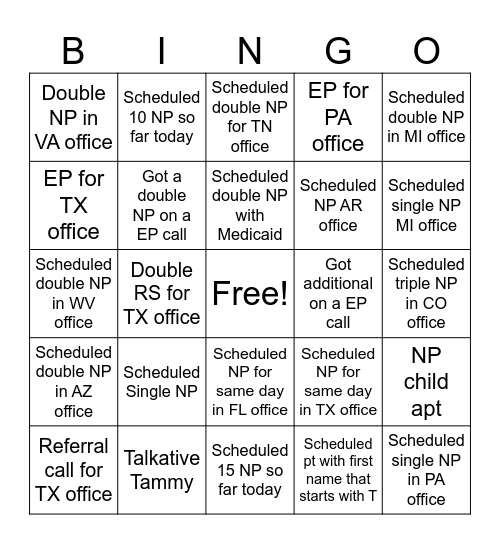 Seahorse Wacky Wednesday Bingo Card