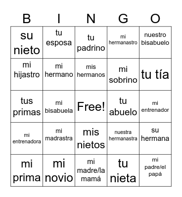 Family Bingo Card