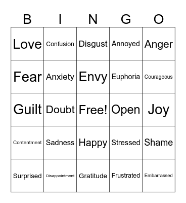 Emotion Bingo Card