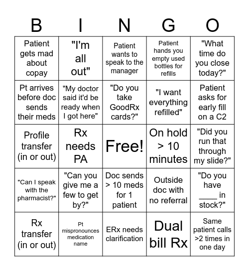 Pharmacy Week 2024 Bingo Card