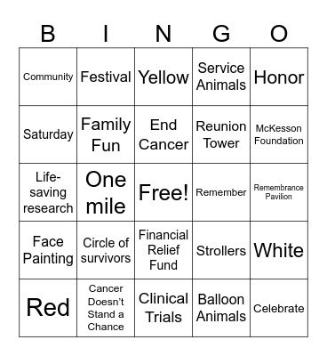 Light the Night Bingo Card