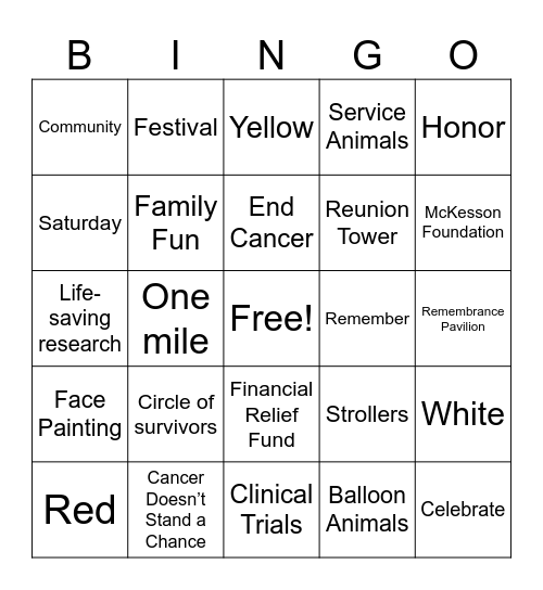 Light the Night Bingo Card