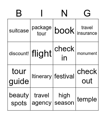 Your Package Tour Bingo! Bingo Card