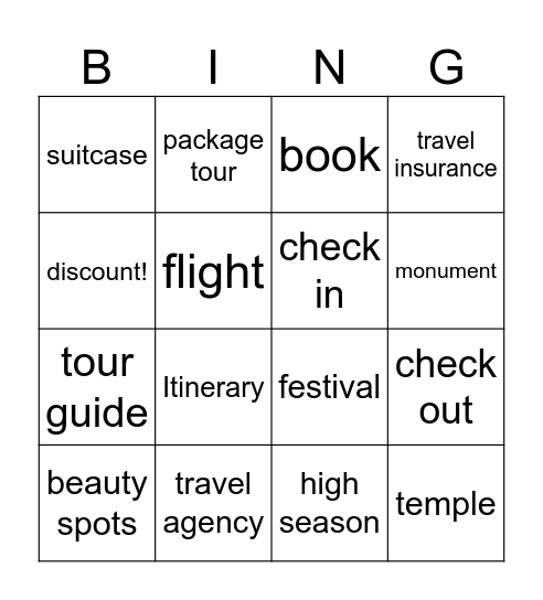 Your Package Tour Bingo! Bingo Card