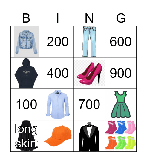 La ropa y los numeros Bingo Card