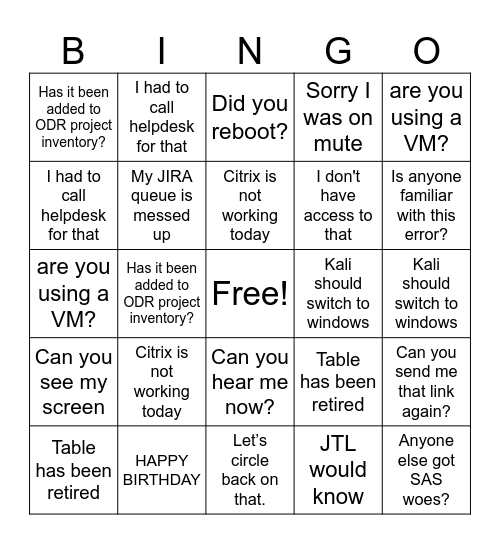 OD&R Happy Hour Bingo 🤓🧪 Bingo Card