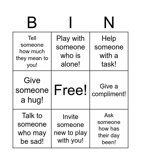 Anti-bullying Bingo Card