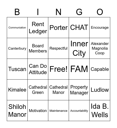F.A.M BINGO Card