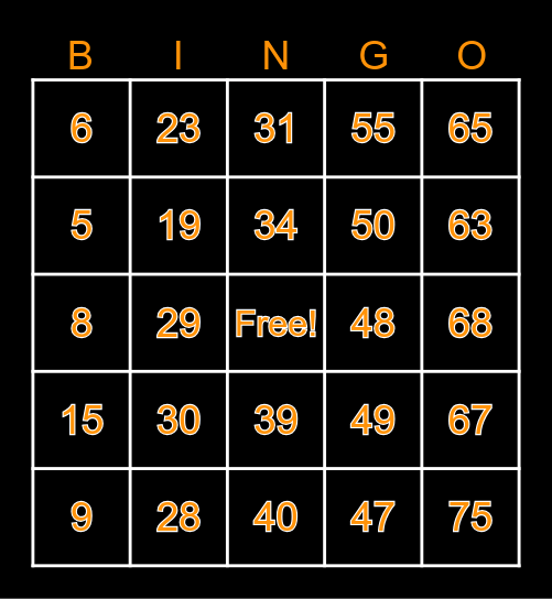 October Sunshine Club Bingo Card