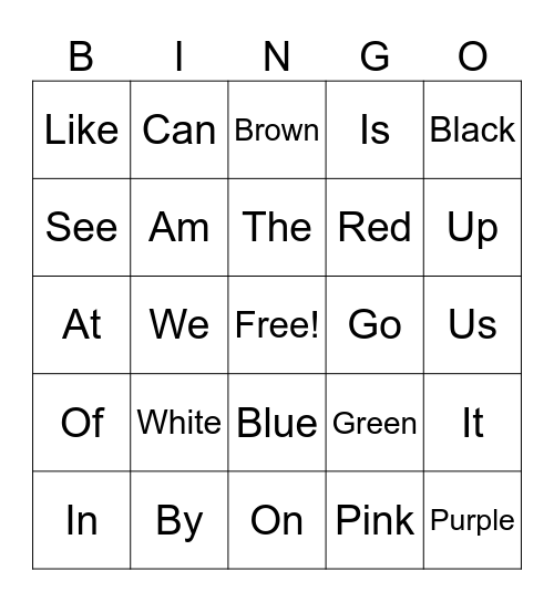 Sight Word Bingo Card