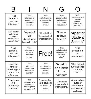 Student Life Bingo Card