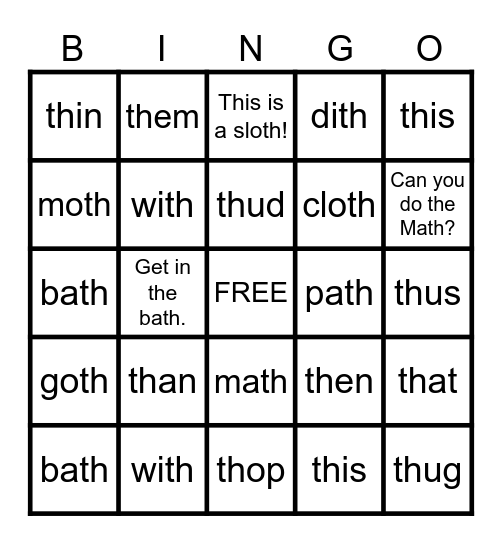Digraph TH Bingo Card