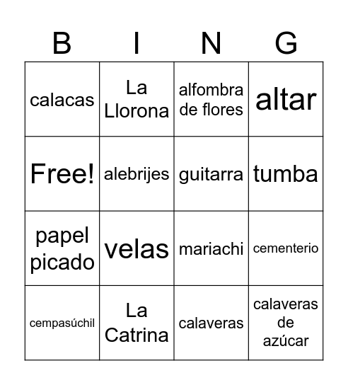 El Día de los Muertos Bingo Card