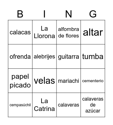 El Día de los Muertos Bingo Card