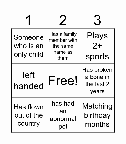 Bingo ice breaker Bingo Card