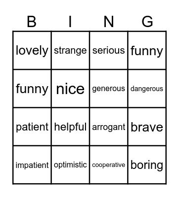 Unit 2 - friendship - describing characters Bingo Card