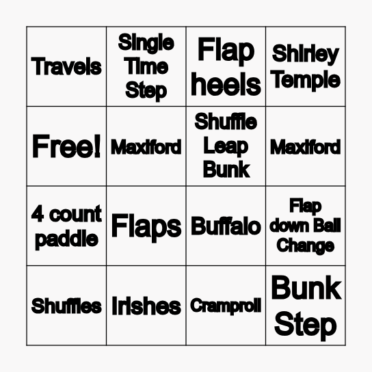 TAP DANCE BINGO Card