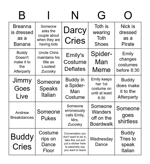 Emily and Buddy's Bingo Bango Bingo Card