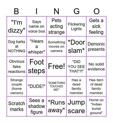 Ghost Adventures Bingo Card
