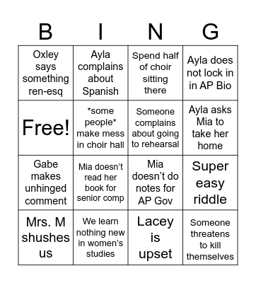 A DAY Bingo Card