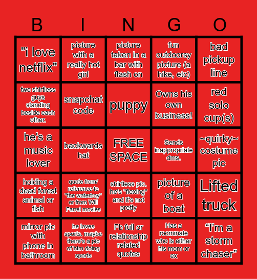 STRAIGHT MAN TINDER BINGO Card