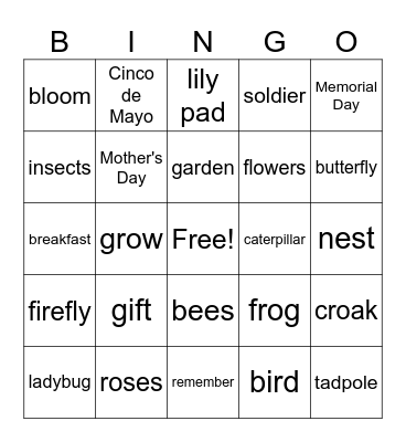 May Vocabulary Words Bingo Card