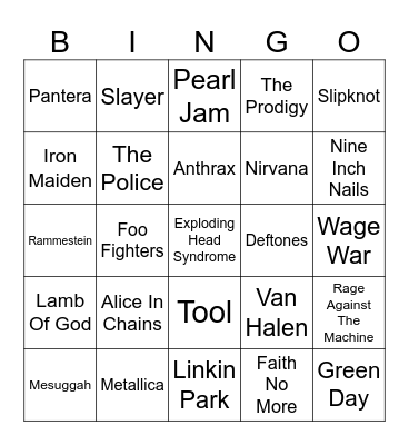 Music Taste Bingo Card