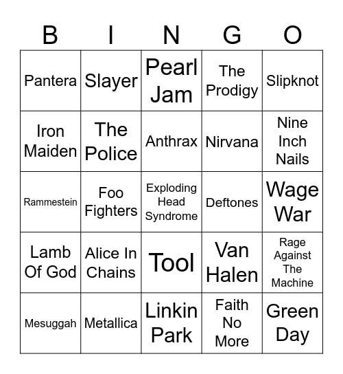 Music Taste Bingo Card