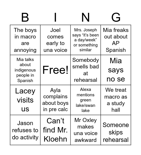 Untitled Bingo Card
