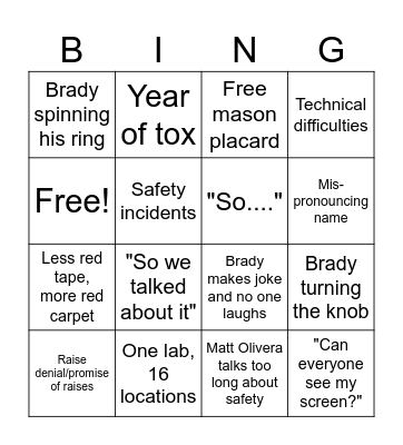 Town Hall Bingo Card