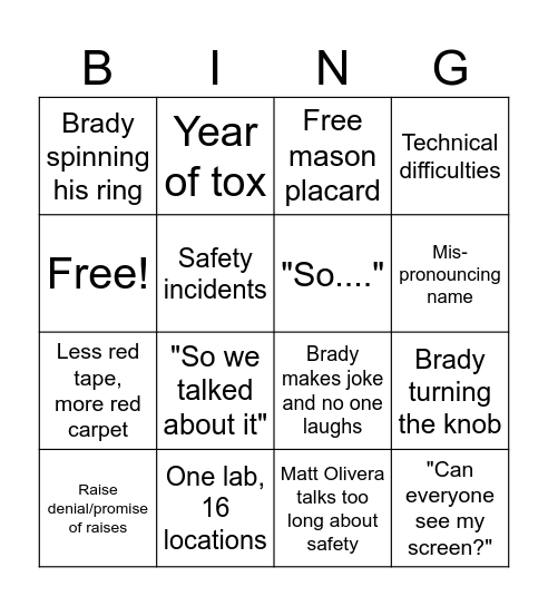 Town Hall Bingo Card