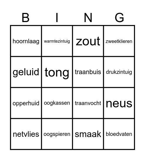 Zintuigen bingo Card