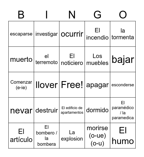 Realidades 2 5A Bingo Card