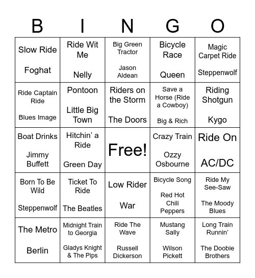 Let’s Ride Bingo Card