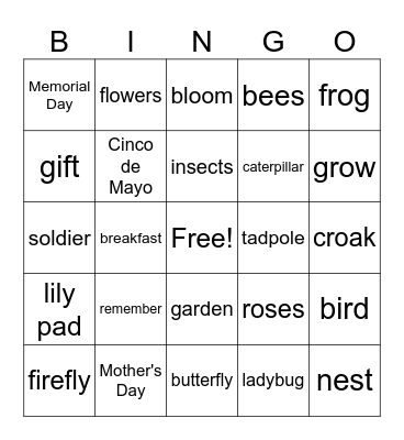 May Vocabulary Words Bingo Card