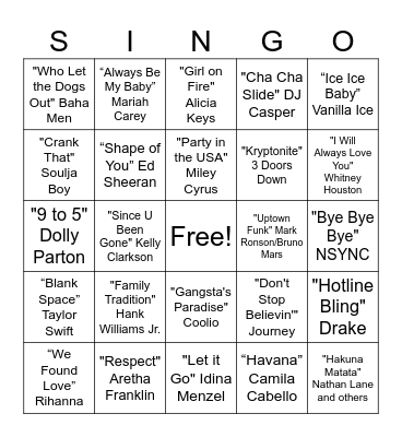SINGO Bingo Card