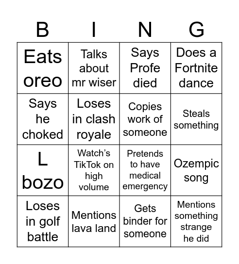 Untitled Bingo Card