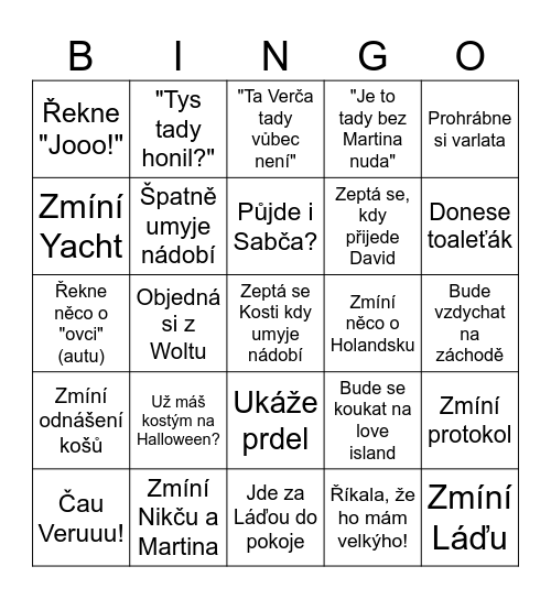 Honza Bingo Card