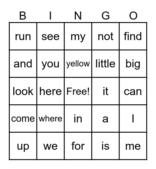 SIGHT WORD BINGO Card