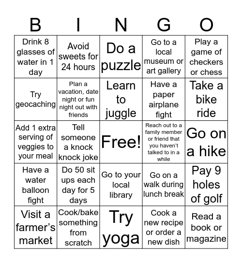 Bingo Challenge Bingo Card
