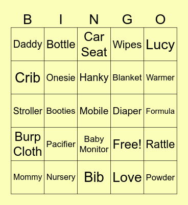 Baby Shower Bingo Card